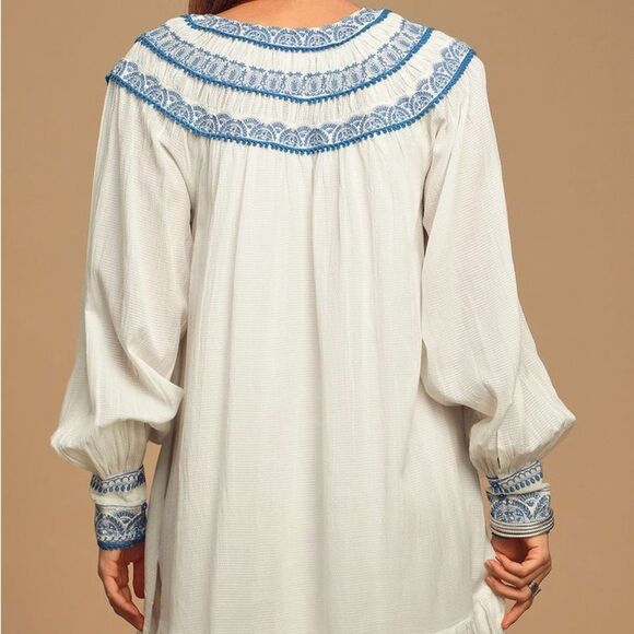 NWT Free People Erin Ivory Embroidered Long Sleeve Mini Dress M - Picture 4 of 5